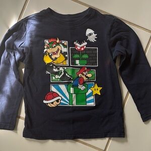Super Mario Long Sleeve Shirt Navy Blue Kids Size Small 5/6